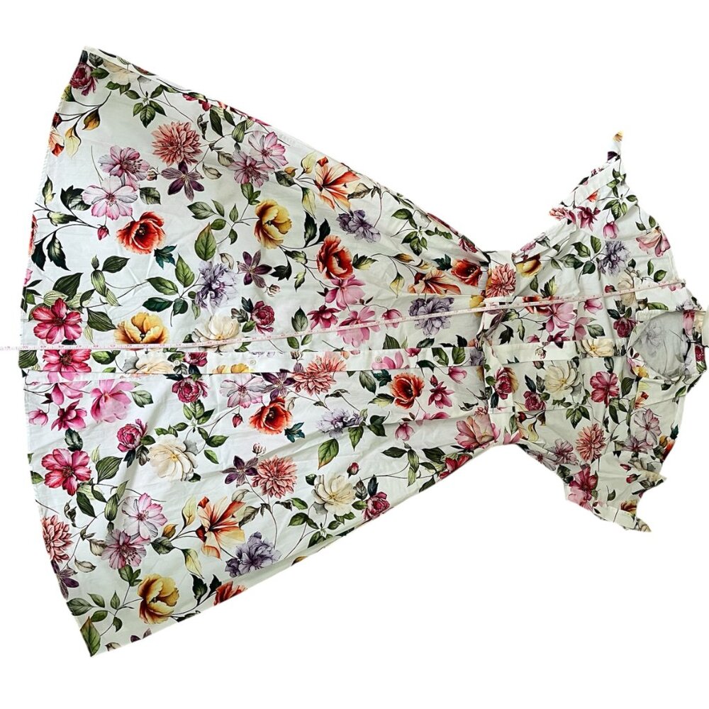 ZARA Women's Midi Dress Size XL Cotton Poplin Print Tie Sleeves Belted Floral - Picture 8 of 12